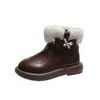 Botas de Cuero Forradas de Felpa para Niñas Otoño Invierno Nuevas Estilo Princesa Mariposa con Pedrería Botines Cortos Cálidos para Niños Suela Suave Antideslizante Botas de Algodón