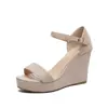 Sandalias de mujer de tacón de cuña talla grande, gamuza, hebilla, plataforma, sexys para discoteca, talla 42, venta al por mayor