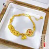 Pulsera Calabaza Brújula Moneda de los Cinco Emperadores Giratoria para Mujer, Colgante Redondo Chapado en Oro Estilo Antiguo, Estilo Retro Chino