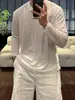 Nuevo modelo del fabricante original: Camiseta de manga larga para hombre hecha de Lyocell Tencel, con un diseño de malla cool, transpirable y de color sólido con cuello redondo