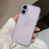 Funda Transparente con Purpurina y Lazo de Corazón Morado Adecuada para Apple 18Pro 17Promax 16 Agujero Grande XS