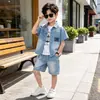 Conjunto de Verano de Mezclilla para Niños Nuevo 0-6 Años 1 Niño Camisa de Manga Corta Ropa de Verano Elegante Ropa para Bebés y Niños Conjunto de Tres Piezas