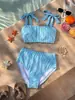 Nuevo traje de baño bikini sexy a rayas transfronterizo europeo y americano para mujer, color liso, con cordones, de cintura alta, cuello redondo, dos piezas