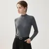 Camiseta básica de cashmere 100% puro sem costura com gola semimédia para mulheres, top interno de tricô quente slim fit para outono e inverno