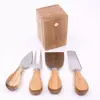 Set de Cuchillos para Queso de Acero Inoxidable y Madera de Acacia de Cuatro Piezas para Cortar Queso y Bocadillos, Cuchillo Cuadrado para el Hogar con Accesorio Magnético