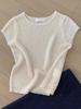 [Calidad de Contador] Moda de Lujo para Mujer albaricoque Seda de Hielo Camiseta Tejida Cuello Redondo Manga Corta Verano Pequeña