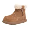 Botas de nieve de invierno para niñas, estilo nuevo, forradas de felpa y engrosadas para abrigar, botines para niños, suela suave, zapatos de algodón antideslizantes para niños mayores