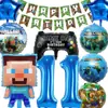 Decoraciones para Fiesta Temática de Minecraft en Stock: Banner de Cumpleaños Infantil de Minero, Topper para Pastel, Set de Globos