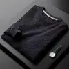 Suéter de Tricô Espesso Simples de Luxo Leve Masculino Outono e Inverno Gola Redonda Quente Jacquard Jovem Manga Longa Camiseta Base
