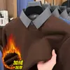 Nueva Camisa Waffle de Invierno para Hombre con Cuello Falso de Dos Piezas, Polo Forrado de Polar, Suéter Casual de Punto para Hombre