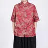Verão 2026 Novo Estilo Estilo Chinês Jacquard Retrô Terno Tang Camisa Masculina de Manga Curta com Botões Novo Estilo Chinês Top Hanfu