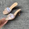 Primavera y Verano Nuevos Casual Malla Hueca Punta Puntiaguda Tacones Altos para Mujer Zapatillas Negras Sandalias de Moda para Mujer