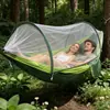 Hamaca Antimosquitos Columpio de Apertura Rápida Nailon Red para Mosquitos Estilo Camping al Aire Libre Patio Antidesgarro Tela de Paracaídas Doble Antivuelco