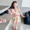 Vestido Infantil Verão 2025 Novo Estilo Floral Vestido Princesa com Manga Flare Vestido Regata de Verão para Praia