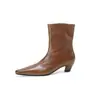 Botines de tacón medio para mujer de piel de vaca de capa superior con acabado envejecido, nuevos de otoño e invierno, de cuero genuino, con punta cuadrada, estilo vintage, slip-on, de moda
