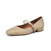 Zapatos de Boca Baja de Perla Suave Nuevos Primavera y Otoño Punta Cuadrada Tacón Bajo Grueso Cuero Completo Estilo Coreano Zapatos Mary Jane