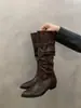 Botas de Bico Fino com Salto Interno para Mulheres 2025 Nova Coleção Primavera & Outono Botas Western Cowboy Pequenas Botas de Cavaleiro Botas Longas