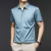 20257A Camisa de Manga Curta à Prova de UV com Proteção Solar em Seda Gelada para Homens, Camisa Casual de Verão com Gola Reversível e Zíper Oculto