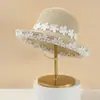 Chapéu Balde de Renda Floral Estilo Japonês com Borda Enrolada para Mulheres, Moda de Verão Versátil Elegante Chapéu de Palha, Chapéu de Proteção Solar para Férias