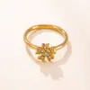 Joyería de Acero de Titanio de Venta Caliente Transfronteriza, Anillos con Flor de Placa Soldada Incrustados de Diamantes para Mujer, Anillos de Acero Inoxidable de Moda y Gama Alta Fábrica Mayorista