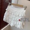 Falda Blanca Corta tipo Pastel con Volantes Franceses Elegantes en Capas de Encaje Ajustada a la Cintura Línea A D0711Q