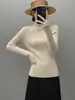 Nuevo Suéter de Punto Fino de Lana Cachemir sin Costuras de una Pieza para Mujer Otoño e Invierno con Base de Suéter de Cuello Semialto Delgado