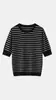 Suéter de Punto Rayado de Manga Corta con Cuello Redondo de Lana Fina para Mujer, Versátil, Elegante, Camisa Base Sencilla de Corte Ajustado, Venta al por Mayor
