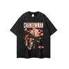 Original Trendy Brand Fun Cartoon Animação Impressão Stir-fried Flor Short-sleeved T-shirt Hip-hop Masculino e Feminino Hip-hop Street Wash Old Half Sleeve