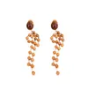 Aretes y Collar Maillard Vintage de Madera con Perlas de Cristal y Cadena para Suéter de Diseño de Nicho de Lujo Ligero, Juego de Joyería de Otoño e Invierno