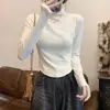 2026 Nova Camisa Base Feminina Outono-Inverno com Toque de Luxo, Tecido Suave De Rong, Mangas Longas, Design Costurado, Gola Semi-Alta, Camada Interna Tendência