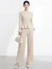 Conjunto de dos piezas Miyake más vendido: cárdigan elegante y moderno con volantes, top de manga larga y pantalones de pierna recta