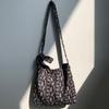 Bolso de Hombro de Lona y Pana con Estampado de Leopardo, Doble Capa Mejorada, Estilo Coreano, Selección de Influencers, Estudiante de Verano, Artístico