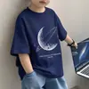 Camiseta de manga corta para niños de tamaño mediano estilo Hong Kong, verano, marca de moda, algodón puro, holgada, versátil para niño, camiseta de manga corta para niño, top para niño