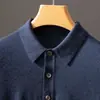 Suéter de cachemira pura para hombre para otoño e invierno, cuello de camisa de cachemira con botones, suéter de punto casual de negocios para hombres de mediana edad