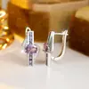 Pendientes de Diamante Blanco con Borde de Diamante Morado Ovalado Transfronterizos Moda Europea y Americana Lujo Ligero Diseño de Nicho Joyería de Alta Gama para Mujeres