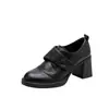 Versión de Piel de Oveja~Zapatos de Piel con Tacón Alto de Velcro de Corte Profundo Estilo Francés para Mujer, Punta Redonda de Piel Genuina, Mocasines Sencillos y Elegantes para el Trabajo