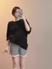 Pantalones cortos de soporte para maternidad a rayas blancas y negras para mujer con ribete de encaje en el dobladillo, diseño holgado de pierna ancha que no oprime el vientre, shorts casuales de maternidad