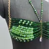 Corrente de sutiã com contas verdes estilo europeu e americano 2026, corrente corporal sexy tomara-que-caia sem costas, acessório de peito moderno para festas na piscina