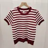Venda Quente Verão Novo Estilo Gola Redonda Elegante Casual Moda Slim-Fit Versátil Listrado Nicho Manga Curta Malha Top
