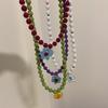 Nuevo Collar de Joyería para la Cabeza de Corea del Sur Collar Colorido con Cuentas Colgante de Flor Cadena Clavicular para Mujer Combinación con Todo