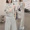 Traje Deportivo Casual de Gama Alta, Moda Otoño e Invierno que Reduce la Edad, Chaqueta de Algodón Romano con Cremallera y Pantalones de Pierna Ancha Conjunto de Dos Piezas