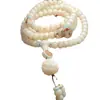 Pulseira de Bodhi de Jade Branco Hainan para Lançamento Alto Pulseira de Bodhi Colar Longo com Borla Anel de Corrida Wen Brinquedo Rosário Antigo de Mão