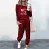 Moda Femenina Europea y Americana Transfronteriza de Primavera y Otoño Conjunto Casual de Camiseta de Manga Larga Estampada Holgada y Pantalones Versátil Estilo Japonés y Coreano Ropa Casual