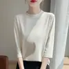 Estilo Novo de Verão 100% Algodão Australiano Penteado Ice-Cool Estilo Coreano Meia-Alta Manga Sete-Quartos Cor Sólida Solto Emagrecedor Top Interno para Mulheres