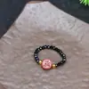 Anillo de Cinabrio con Cuentas Naturales de Arena Dorada Púrpura de Alto Contenido, Anillo de Flor de Rosa Pixiu, Joyería Creativa Cultural y Creativa Regalo
