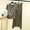 Traje de falda de manga corta con cuello en V de modal para mujer, prenda exterior de verano, ropa de estar talla grande, corte holgado, adelgazante, conjunto casual de dos piezas