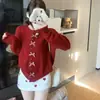 Cárdigan de Punto Nuevo Estilo Coreano Suave y Acogedor para Otoño e Invierno con Diseño de Botón de Lazada a Cuadros, Abrigo Suéter Dulce y Juvenil para Mujer