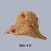 Sombrero de Paja de Cereza para Mujer Verano Vacaciones en la Costa Playa Ala Ancha Sombrero para el Sol Corte de Cereza Parasol Sombrero de Pescador