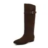 Botas de Montar de Moda Estilo Británico 4.5cm 2026 Otoño/Invierno Nuevo Llegada Punta Puntiaguda Tacón Plano Aumento Oculto de Altura Botas Largas Mujer