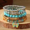 Nuevo producto transfronterizo: Sombrero Estilo Vaquero Occidental con Cabeza de Toro Turquesa, Pulsera Elástica de Cordón Multicolor en Capas, Conjunto de Múltiples Pulseras de Perlas